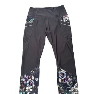 RBX Active Womens Gray Floral Print Capri Leggings with Pockets Size Medium